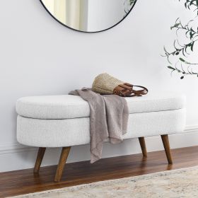 Ottoman Oval Storage Bench,Rubber Wood Legs,White(43.5"x16"x16")