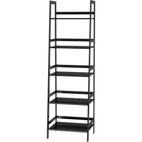 Ladder Shelf, 5 Tier Black Bookshelf, Modern Open Bookcase for Bedroom, Living Room, Office, Black