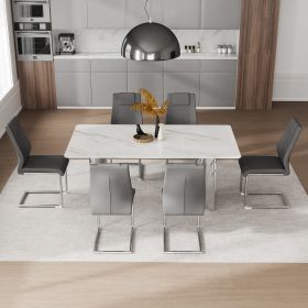 Table and chair set, modern and minimalist dining table. Imitation marble glass sticker desktop, stainless steel legs, stable and beautiful. Comfortab