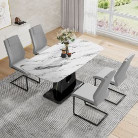 Table and chair set, modern and minimalist dining table, imitation marble tabletop, and MDF legs with U-shaped brackets. Comfortable seats suitable fo