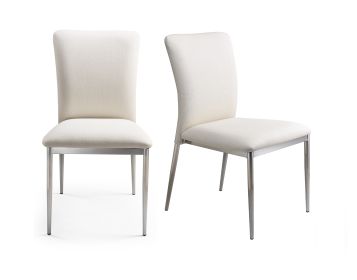 Contemporary Faux Leatheratte Side Chair Set of 2, Soft White Color