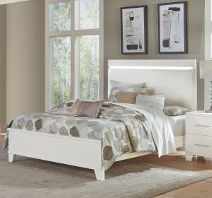 White High Gloss Finish Modern Full Bed 1pc LED Light Headboard Faux Leather Upholstered Wooden Furniture