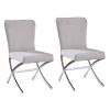 Beige and Chrome Side Chairs with Metal X Shape Legs (Set of 2)