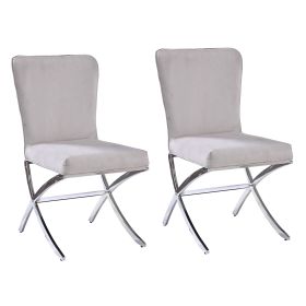 Beige and Chrome Side Chairs with Metal X Shape Legs (Set of 2)