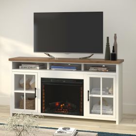 Bridgevine Home Hampton 74 inch Fireplace TV Stand Console for TVs up to 85 inches, Minimal Assembly, Jasmine Whitewash and Barnwood Finish