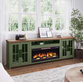 Bridgevine Home Vineyard 97 inch Fireplace TV Stand Console for TVs up to 100 inches, Minimal Assembly, Sage Green and Fruitwood Finish