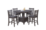 Dining Table Round Counter height Dining Table w Shelve 1pc Table Only Built In Leaf Solid wood Gray Finish