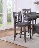 Set of 2pc High Chairs Dining Room Furniture Gray Solid wood Counter Height Chairs Upholstered Cushioned Open Square Design Back