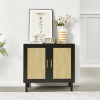 Side panel buffet cabinet with natural rattan door, rattan storage cabinet with adjustable shelves, side panel and buffet with storage space, modern c