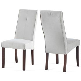 Beige Linen Upholstered Dining Chair High Back, Armless Accent Chair with Wood Legs, Set Of 2