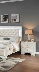 Classic Luxury Look Cream 1pc Nightstand Wooden Bedside Table 2x Drawers w Mirror Glass Panel Bedroom Furniture