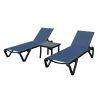 Outdoor Lounge Chair, Aluminum Plastic Patio Chaise Lounge with Side Table & 5 Position Adjustable Backrest & Wheels, All Weather Reclining Chair for