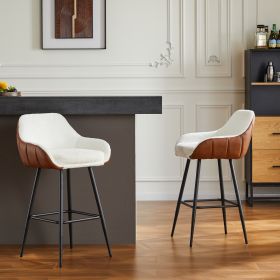 26" Modern Counter Height Bar Stools Set of 2, Mid Century Leather Upholstered Accent Arm Bar Stools, Leisure Side Chair with Metal Legs for Kitchen&D