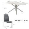 Table and chair set, large modern minimalist rectangular dining table, 0.39 "imitation marble tabletop and silver metal legs, soft PU leather seats. F