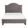 Modern Traditional Bedroom Gray Velvet Upholstered Full Bed Camelback Headboard Nailhead Trim Solid Wood Furniture 1pc Panel Bed