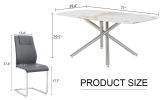 Table and chair set, large modern minimalist rectangular dining table, 0.39 "imitation marble tabletop and silver metal legs, soft PU leather seats. F