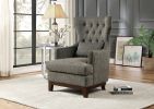 Button Tufted Wing-Back Accent Chair 1pc Gray Fabric Upholstered Pillow Solid Wood Traditional Living Room Furniture