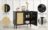 Side panel buffet cabinet with natural rattan door, rattan storage cabinet with adjustable shelves, side panel and buffet with storage space, modern c