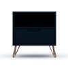 Manhattan Comfort Rockefeller 1.0 Mid-Century- Modern Nightstand with 1-Drawer in Tatiana Midnight Blue