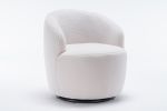 Teddy Fabric Swivel Accent Armchair Barrel Chair With Black Powder Coating Metal Ring,Ivory White