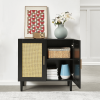 Side panel buffet cabinet with natural rattan door, rattan storage cabinet with adjustable shelves, side panel and buffet with storage space, modern c