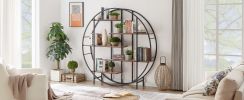 Round 5-Tier Metal Plant Stand bookcase storage rack, Indoor Living Room Terrace Garden Balcony Display Stand. Rustic Brown, 67'' W x 11.8'' D x 67''