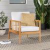 Contemporary Cushioned Eucalyptus Wood Patio Accent Chair ‚Äì Natural