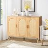 Modern Rattan Shoe Storage Cabinet with 3 Doors and Adjustable Shelves, Accent Cabinet for Living Room, Bedroom, Hallway