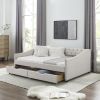 Full Size Daybed with Drawers Upholstered Tufted Sofa Bed, with Button on Back and Copper Nail on Waved Shape Arms, Beige (80.5''x55.5''x27.5'')