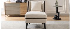 Velvet Upholstered Accent Chair with Black Piping, Cream and Black