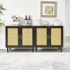 Side panel buffet cabinet with natural rattan door, rattan storage cabinet with adjustable shelves, side panel and buffet with storage space, modern c