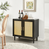 Side panel buffet cabinet with natural rattan door, rattan storage cabinet with adjustable shelves, side panel and buffet with storage space, modern c