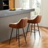 26" Modern Counter Height Bar Stools Set of 2, Mid Century Leather Upholstered Accent Arm Bar Stools, Leisure Side Chair with Metal Legs for Kitchen&D