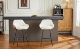 26" Modern Counter Height Bar Stools Set of 2, Mid Century Leather Upholstered Accent Arm Bar Stools, Leisure Side Chair with Metal Legs for Kitchen&D