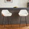 26" Modern Counter Height Bar Stools Set of 2, Mid Century Leather Upholstered Accent Arm Bar Stools, Leisure Side Chair with Metal Legs for Kitchen&D