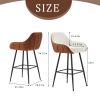 26" Modern Counter Height Bar Stools Set of 2, Mid Century Leather Upholstered Accent Arm Bar Stools, Leisure Side Chair with Metal Legs for Kitchen&D