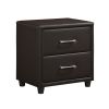 Contemporary Design 1pc Bedroom Furniture Two Drawers Nightstand Silver Tone Bar Pulls Faux Leather Upholstery, Dark Brown PVC