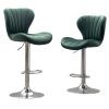 Ellston Upholstered Adjustable Swivel Barstools in Green, Set of 2