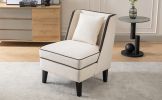 Velvet Upholstered Accent Chair with Black Piping, Cream and Black