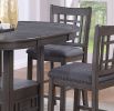 Dining Table Round Counter height Dining Table w Shelve 1pc Table Only Built In Leaf Solid wood Gray Finish