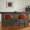 26" Modern Counter Height Bar Stools Set of 2, Mid Century Leather Upholstered Accent Arm Bar Stools, Leisure Side Chair with Metal Legs for Kitchen&D