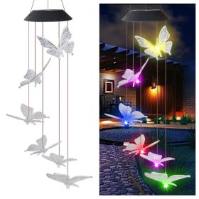 LED Colorful Solar Power Wind Chime Crystal Hummingbird Butterfly Waterproof Outdoor Windchime Solar Light for Garden outdoor (Ships From: China, Emitting Color: 9)