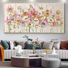 Handmade Abstract Blossom Pink Flower Oil Painting on Canvas;  Large Original Modern Textured Floral Scenery Painting Boho Wall Art Living Room Home D (size: 70x140cm)