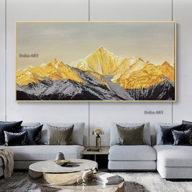 Handmade Original Golden Mountain Oil Painting Abstract Gold Painting Snow Mountain Painting Living Room Decor Winter Snow Scene Living Room hallway b (size: 150x220cm)