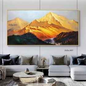 Handmade Gold Mountain Oil Painting on Canvas Original Landscape Painting Winter Snow Scene Murals Custom Painting Home Decor (size: 150x220cm)