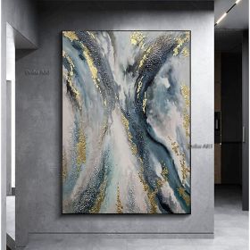 Handmade Oil Painting Canvas Wall Art Decoration Abstract Art Painting Gold Foil Streamer for Home Living Room hallway bedroom luxurious decorative pa (size: 90x120cm)