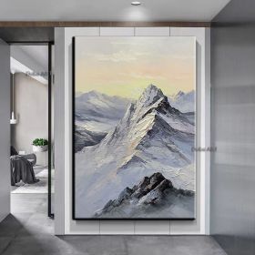 Hand-painted oil painting european-style elegant hanging painting sunrise snow mountain decorative painting fantasy vertical murals large fresh knife (size: 90x120cm)