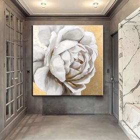 Original hand-painted oil painting gold foil peony porch decoration painting modern light luxury living room background wall restaurant large painting (size: 100x100cm)