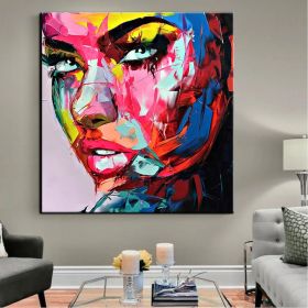 Handmade Oil Painting  Hand Painted Wall Art On Canvas Beauty Women Face Colorful Portrait Abstract Modern Home  Living Room hallway bedroom luxurious (size: 100x100cm)