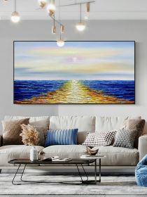 Hand-painted landscape ocean abstract seascape with sunset scenery fashion texture oil painting texture for home living room (size: 50x100cm)